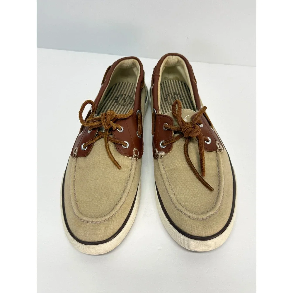Polo Ralph Lauren Men Canvas Leather Rylander Boat Shoes Tan Brown Loafers